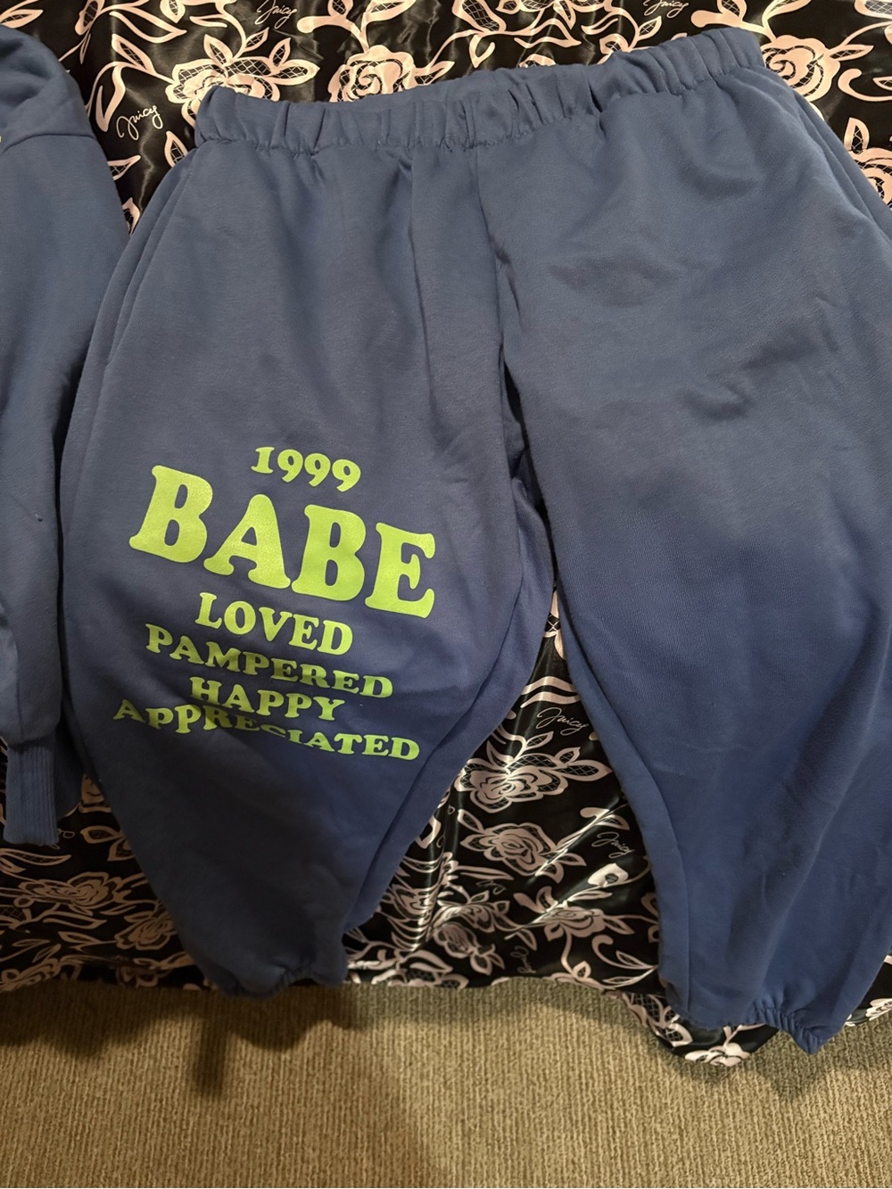 Blue 'Babe' Graphic Sweatpants for Women born in 1999